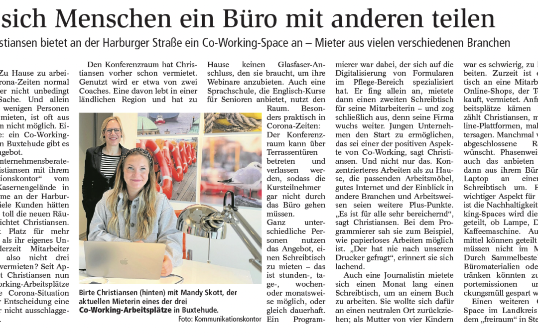Buxtehuder Tageblatt berichtet über unser Coworking Space