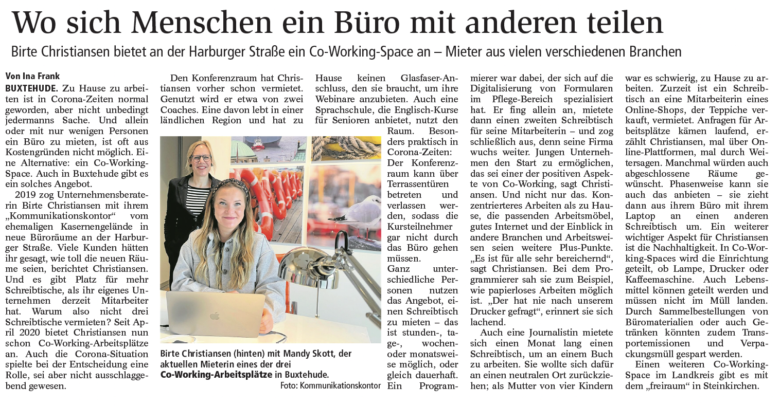 Buxtehuder Tageblatt berichtet über unser Coworking Space