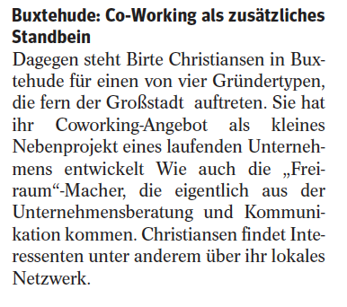Coworking Buxtehude: Hamburger Abendblatt berichtet über unser Coworking Space